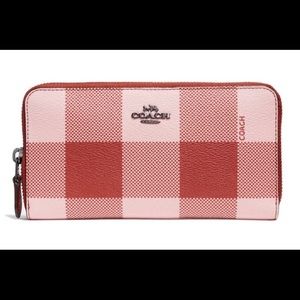 Coach Buffalo Plaid Print Accordion Zip Wallet